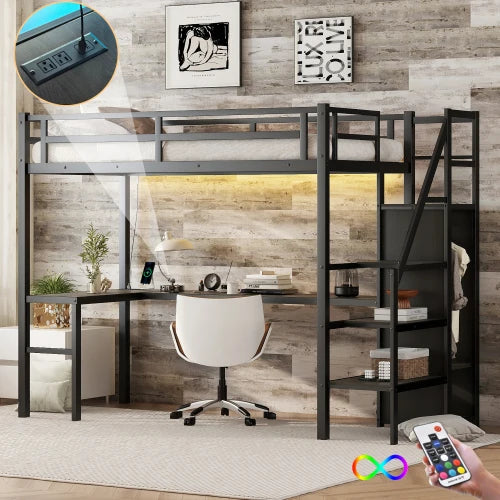Space-Saving Loft Bed with Desk and Storage