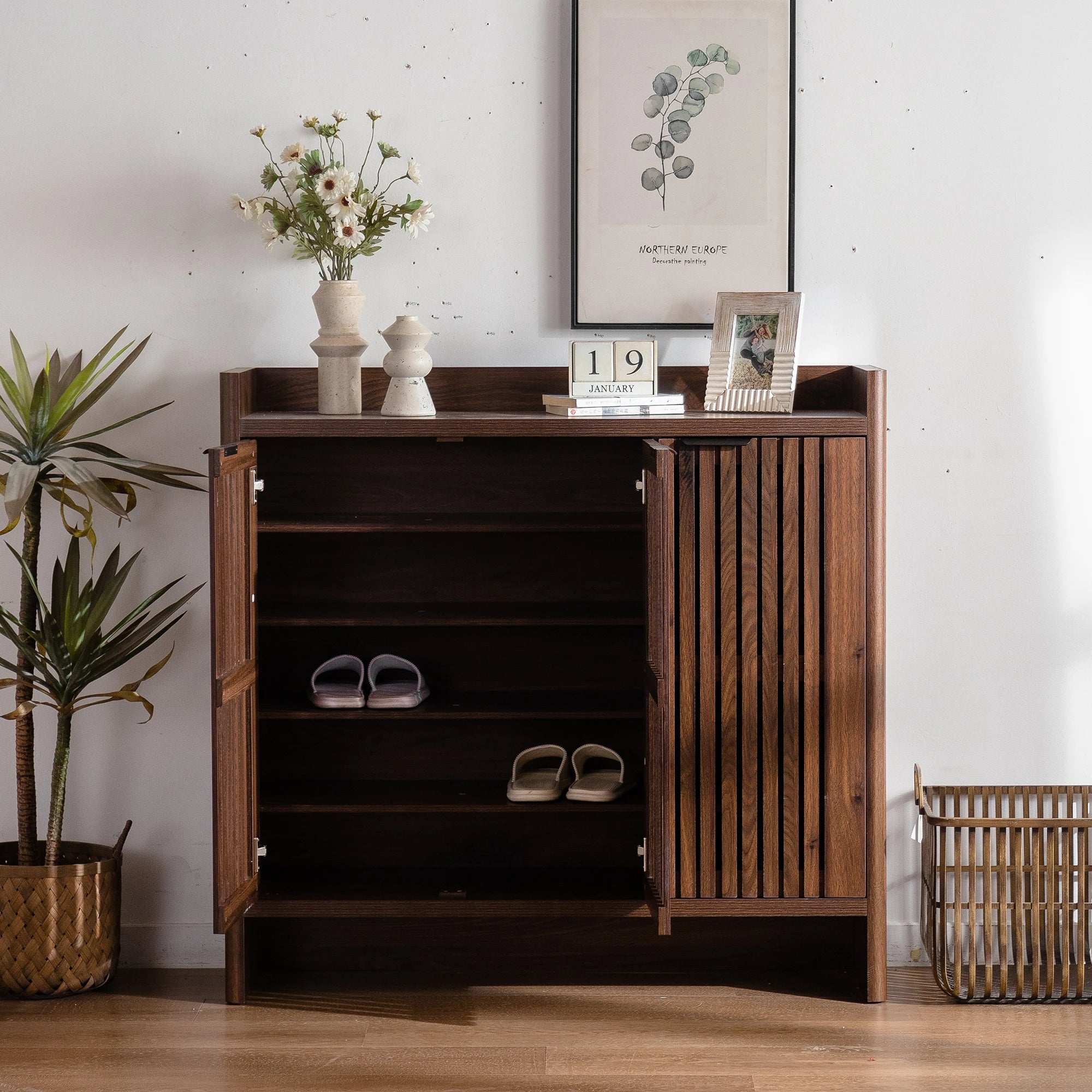 5-Tier Shoe Cabinet with Shutter Doors