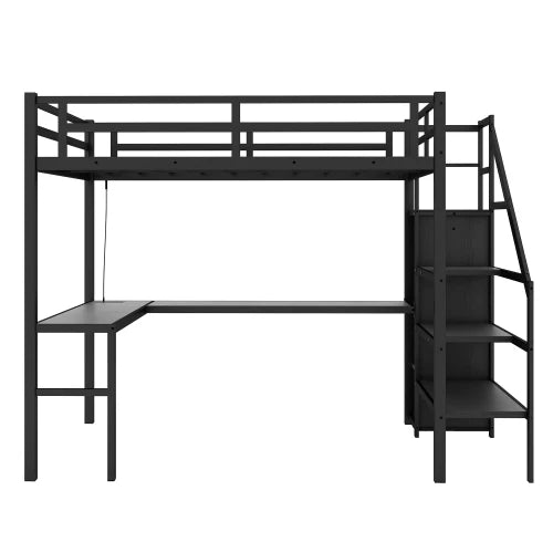 Space-Saving Loft Bed with Desk and Storage