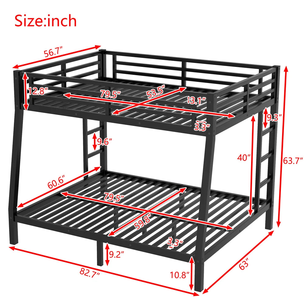 Metal Full XL Over Queen Bunk Bed