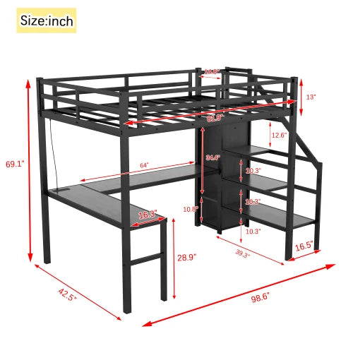 Space-Saving Loft Bed with Desk and Storage